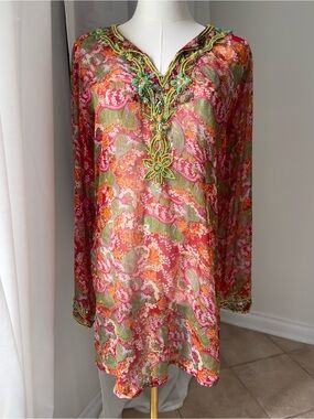 100% Silk Print Tunic Top
